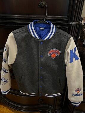 Kids Wool-Blend Varsity Jacket - Gray & Cream